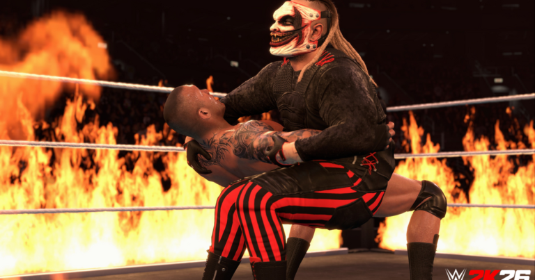 Aperçu de WWE 2K26 – Lutte dans une arène en feu avec des caddies !
