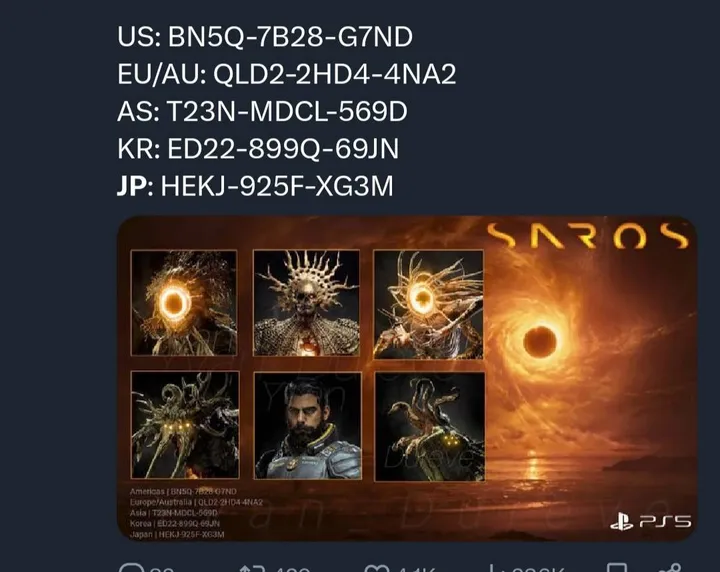 codes d'avatar saros
