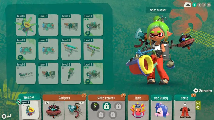 Sélection d'armes des Splatoon Raiders